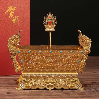 批发藏传佛教用品佛堂供佛摆件双色金八吉祥五谷盒供品盒厂家特价
