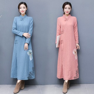 秋冬装新款手绘棉麻茶服女中国风居士服外套大衣