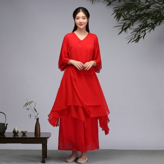 茶服女文艺复古气质中国风连衣裙 禅意改良汉服禅舞服民族风 茶服女文艺复古气质中国风连衣裙 禅意改良汉服禅舞服民族风