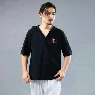 中国风棉麻短袖刺绣男式T恤 中国风棉麻短袖刺绣男式T恤