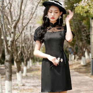 新款少女小个子短款旗袍连衣裙泡泡袖优雅时尚日常旗袍 新款少女小个子短款旗袍连衣裙泡泡袖优雅时尚日常旗袍