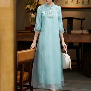 中式女装国潮刺绣复古宽松飘逸大摆裙 中式女装国潮刺绣复古宽松飘逸大摆裙