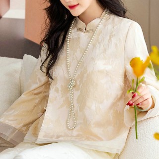 复古斜襟盘扣民族风日常款上衣外套茶服 复古斜襟盘扣民族风日常款上衣外套茶服