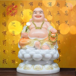 开光汉白玉笑佛大肚弥勒佛布袋和尚家居供奉店铺开业招财佛像摆件 