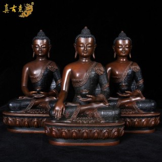 纯铜三宝佛摆件密宗铜释迦牟尼佛药师佛阿弥陀佛三世佛尼泊尔佛像 