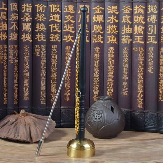 寺庙法会引磬佛教用品法器纯铜直杆引磬长柄引庆铜磬引擎佛乐铜钟 