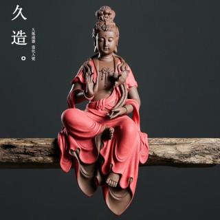 自在持莲观音菩萨佛像 陶瓷紫砂大号禅意家居摆件 乔迁新居