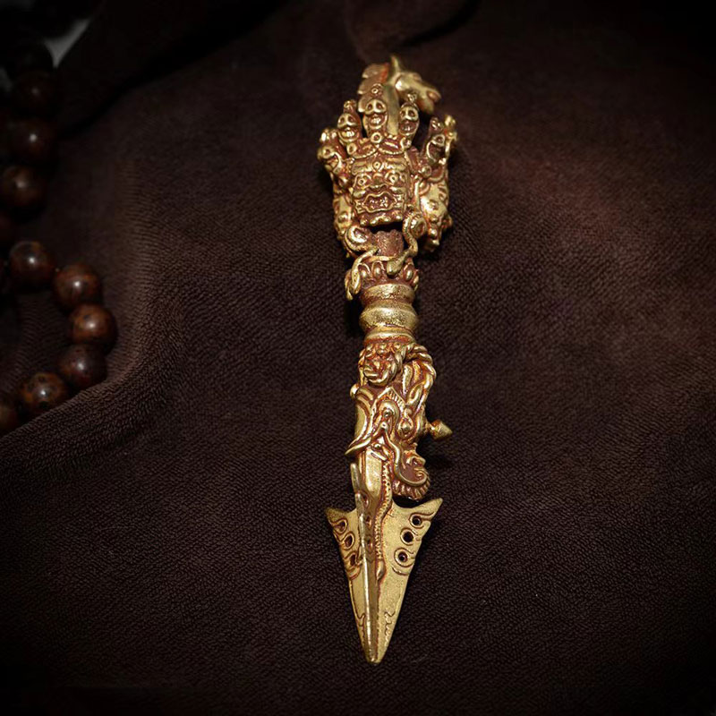 藏传摆件三面普巴金刚杵金刚橛仿古纯铜普巴杵