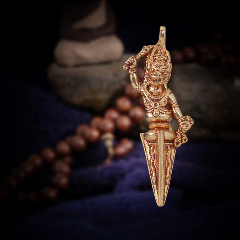 藏传摆件三面普巴金刚杵金刚橛仿古纯铜普巴杵