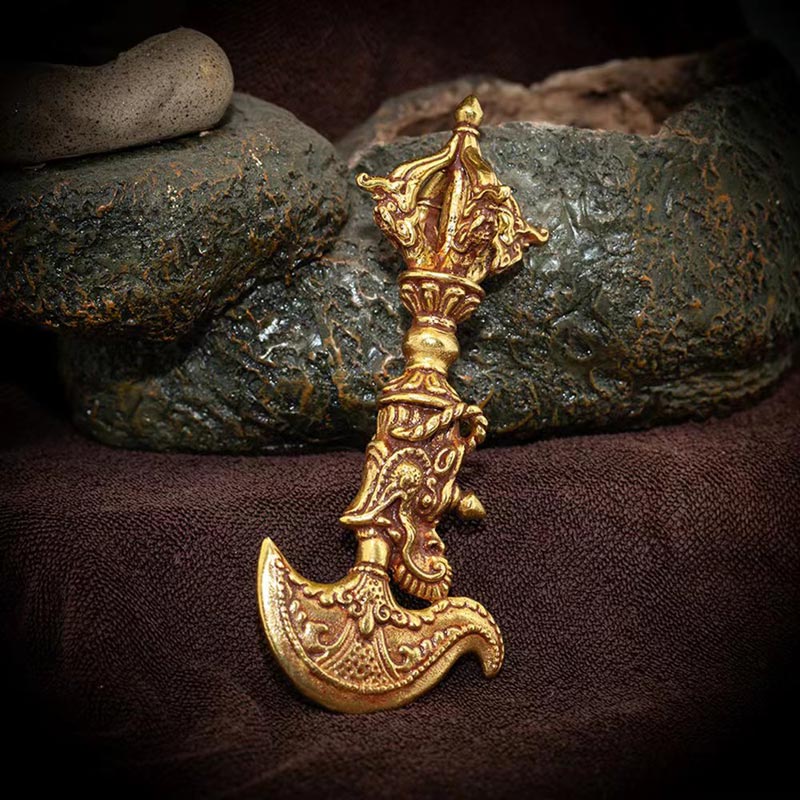 藏传摆件三面普巴金刚杵金刚橛仿古纯铜普巴杵