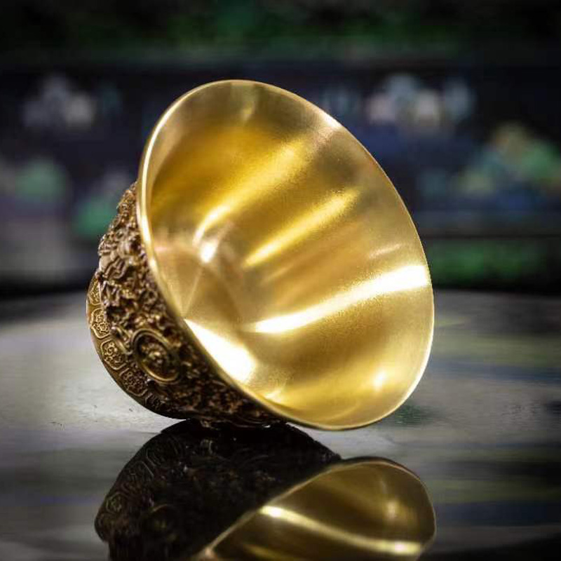 西藏纯铜雕花供水杯密宗七支供水碗家用佛前供佛杯大小号圣水杯