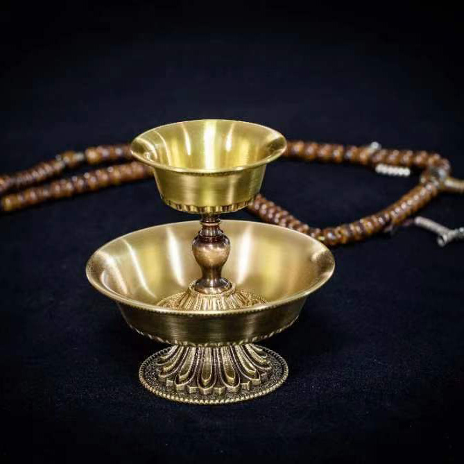 西藏纯铜雕花供水杯密宗七支供水碗家用佛前供佛杯大小号圣水杯
