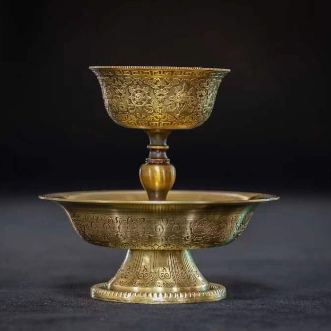 西藏纯铜雕花供水杯密宗七支供水碗家用佛前供佛杯大小号圣水杯