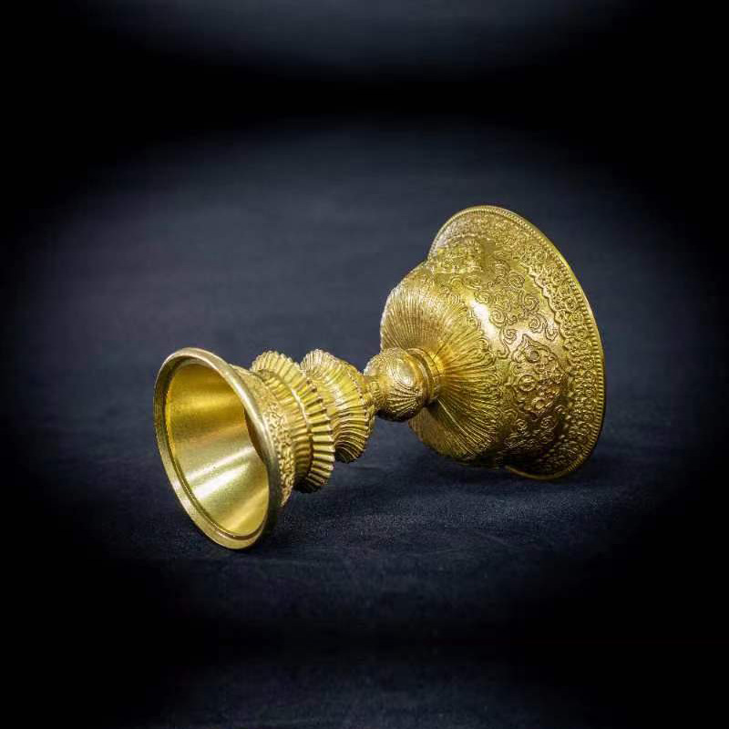 酥油灯灯座供佛灯座纯铜家用八吉祥摆件酥油灯莲花座供佛酥油灯座