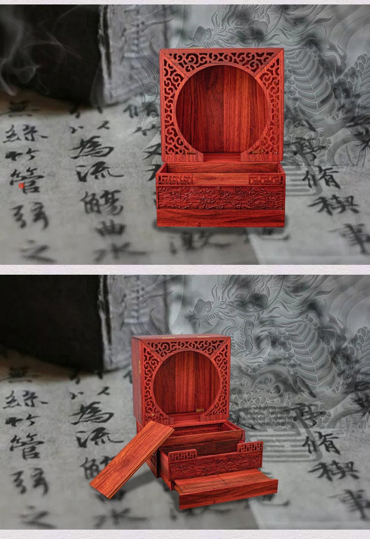 紫檀原木折叠便携开合佛龛无漆榫卯神龛牌位佛像铜水盏酥油灯供桌