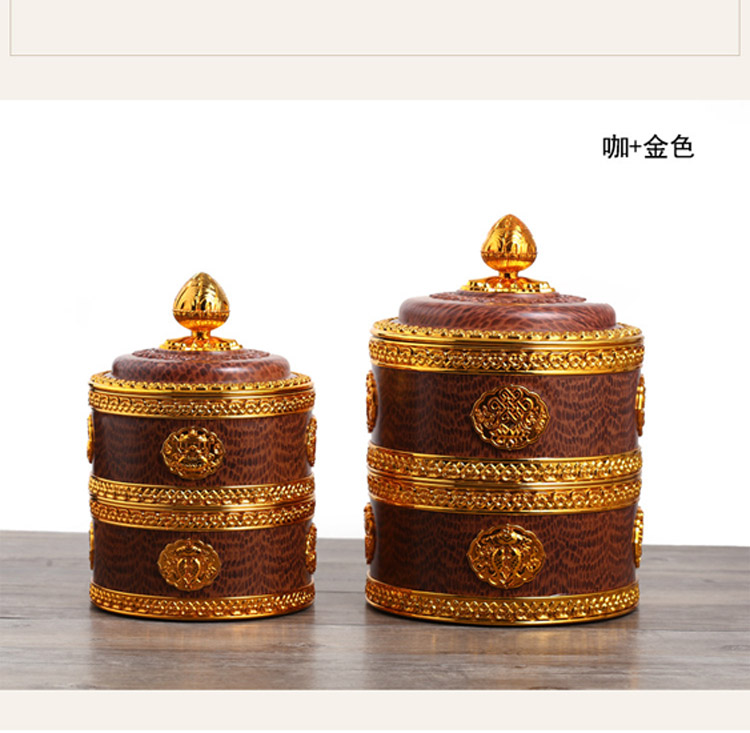 新品藏式糌粑盒藏族谷物供品收纳佛教八吉祥双层吉祥盒不锈钢内胆