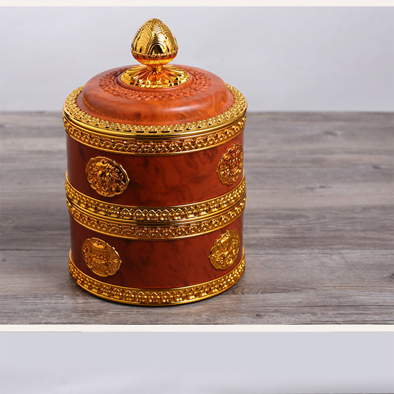 新品藏式糌粑盒藏族谷物供品收纳佛教八吉祥双层吉祥盒不锈钢内胆