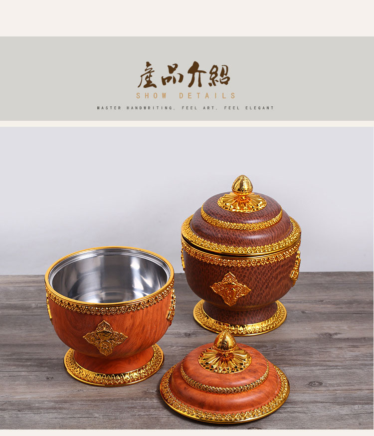 新款藏式佛教用品八宝祥瑞盒藏族干果供品谷物糌粑收纳盒厂家批发