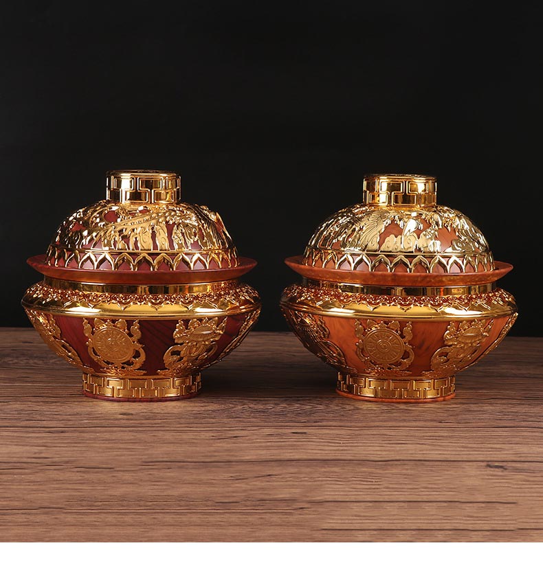 厂家批发祥云干果盒供佛五谷米盒佛堂佛教供品盒藏式八吉祥糌粑盒