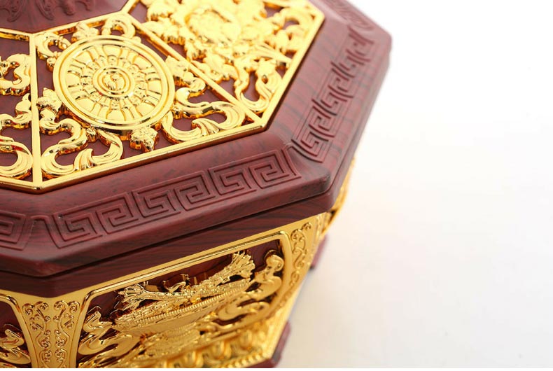 厂家直销藏式八吉祥八角果盘素面供果盘干果盒不锈钢内胆茶几摆件