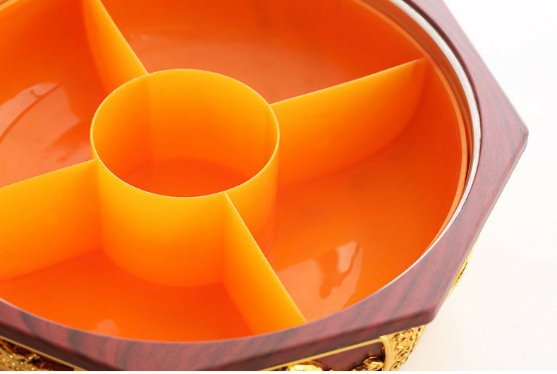 厂家直销藏式八吉祥八角果盘素面供果盘干果盒不锈钢内胆茶几摆件