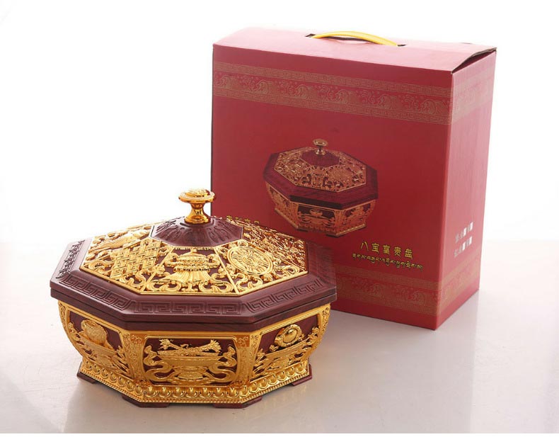 厂家直销藏式八吉祥八角果盘素面供果盘干果盒不锈钢内胆茶几摆件