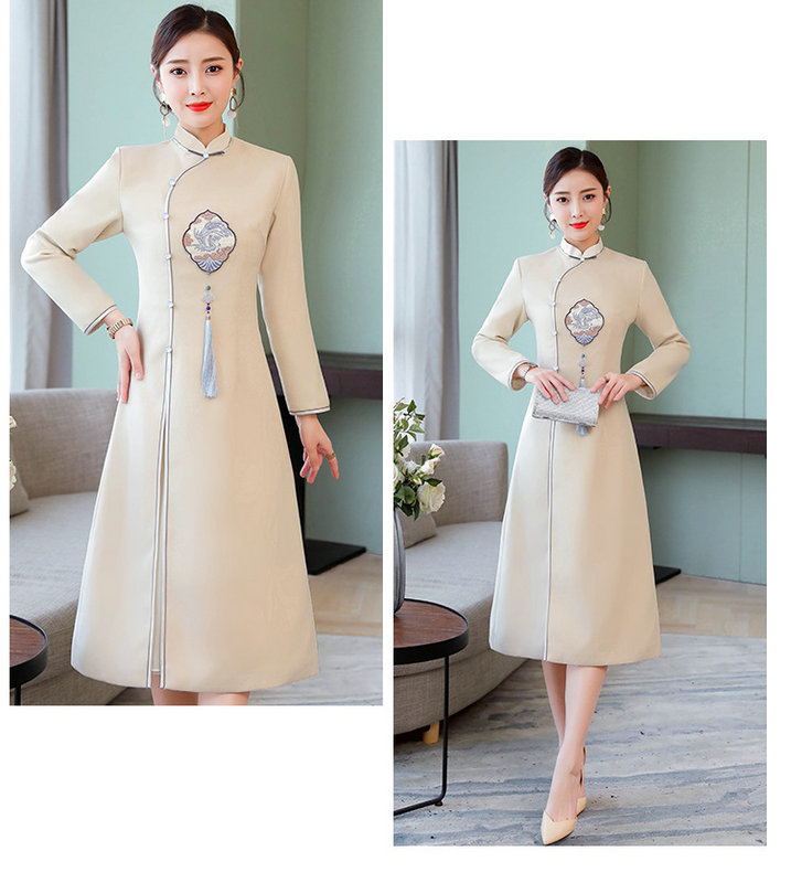 冬装新款改良优雅复古中国风文艺加厚毛呢旗袍裙