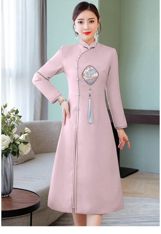 冬装新款改良优雅复古中国风文艺加厚毛呢旗袍裙