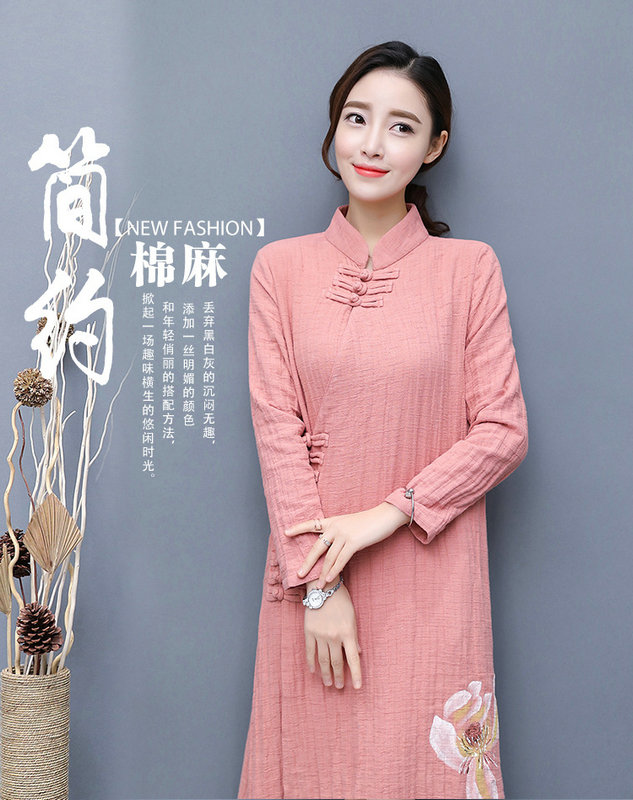 秋冬装新款手绘棉麻茶服女中国风居士服外套大衣