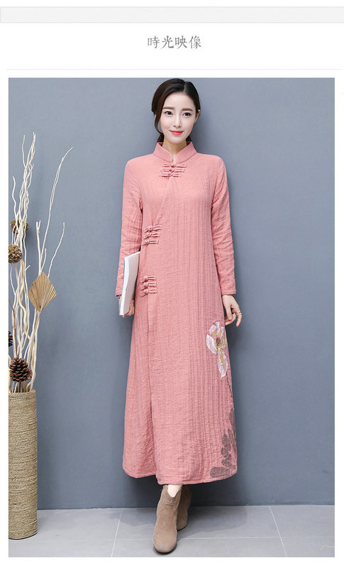 秋冬装新款手绘棉麻茶服女中国风居士服外套大衣