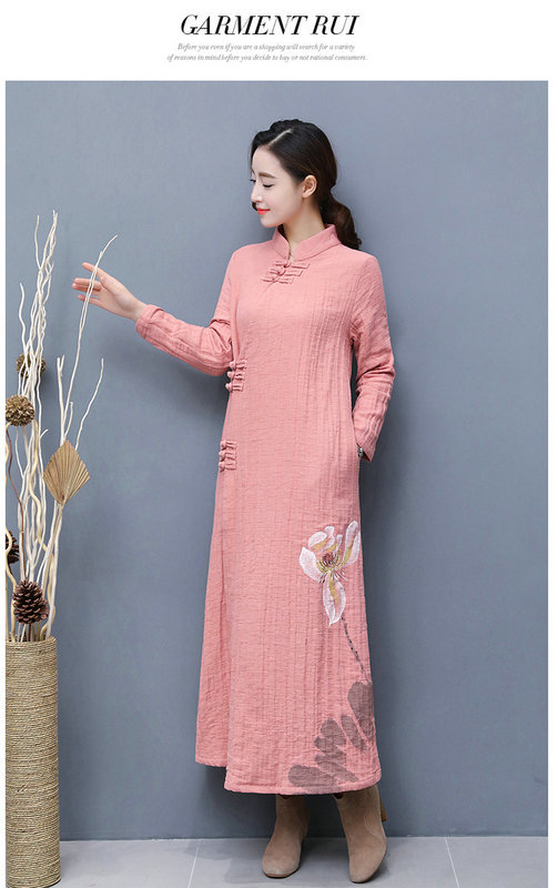 秋冬装新款手绘棉麻茶服女中国风居士服外套大衣