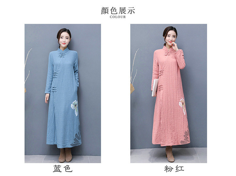 秋冬装新款手绘棉麻茶服女中国风居士服外套大衣
