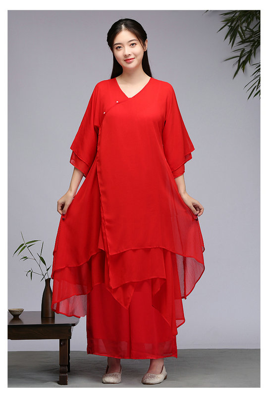 茶服女文艺复古气质中国风连衣裙 禅意改良汉服禅舞服民族风