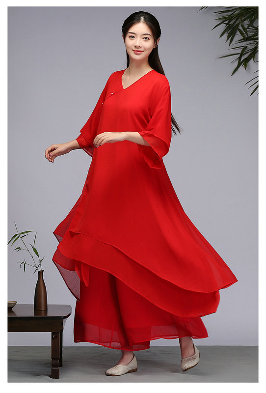 茶服女文艺复古气质中国风连衣裙 禅意改良汉服禅舞服民族风