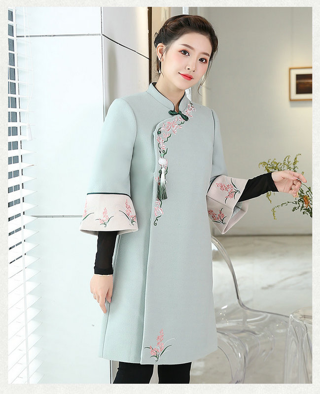 延禧攻略同款中国风改良汉服秋冬装毛呢大衣旗袍领外套女