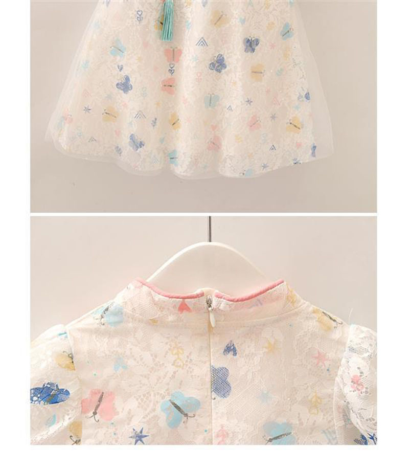 女童夏季旗袍连衣裙蝴蝶短袖复古公主纱裙宝宝蕾丝中国风裙子