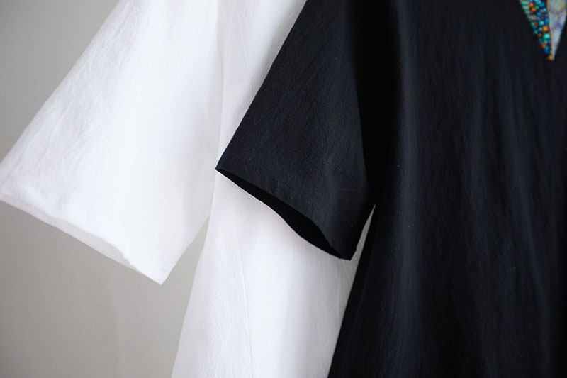 新夏装中国风棉麻短袖t恤复古花短袖V领拼色男式上衣宽松休闲汉服