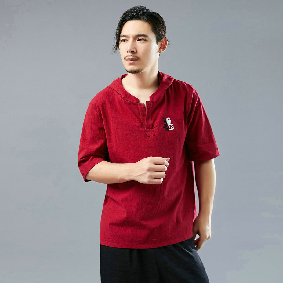 中国风棉麻短袖刺绣男式T恤