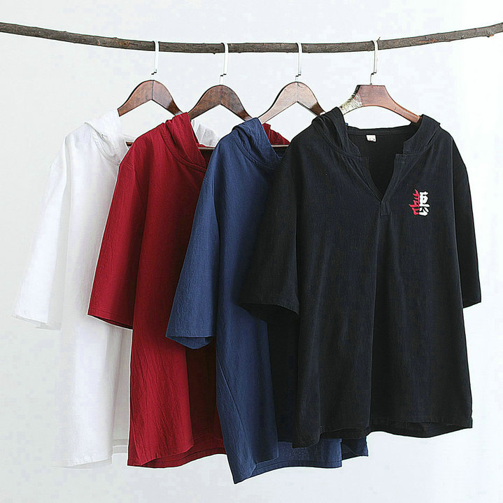 中国风棉麻短袖刺绣男式T恤