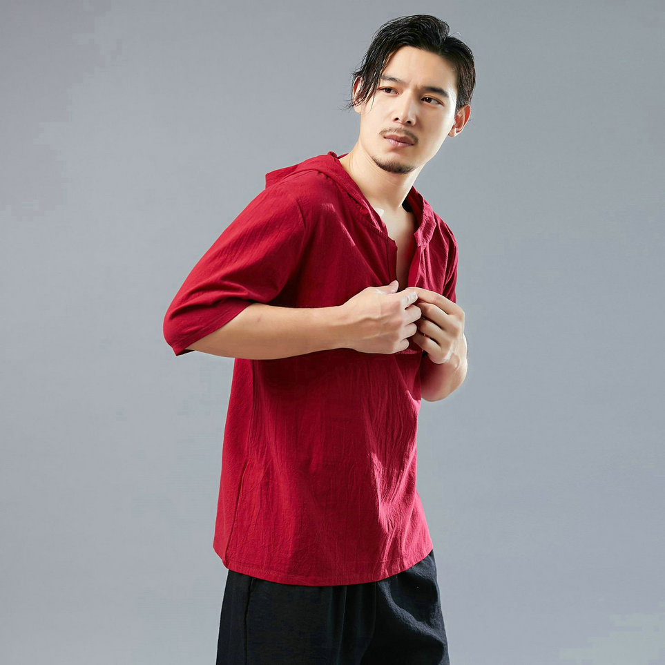 中国风棉麻短袖刺绣男式T恤