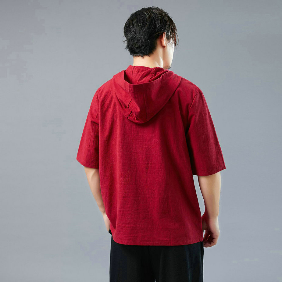 中国风棉麻短袖刺绣男式T恤