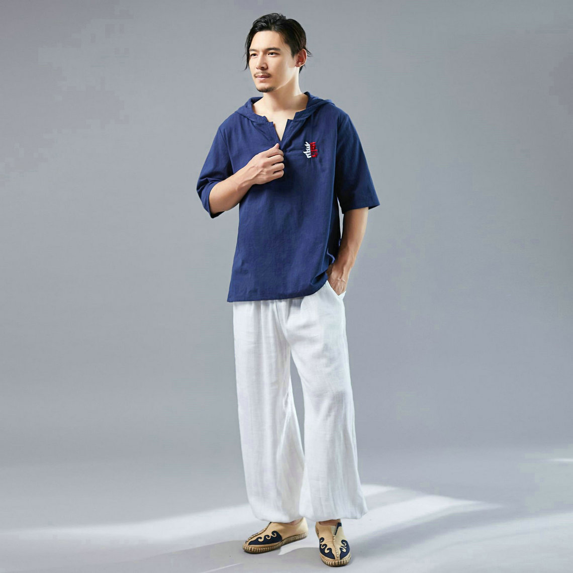 中国风棉麻短袖刺绣男式T恤