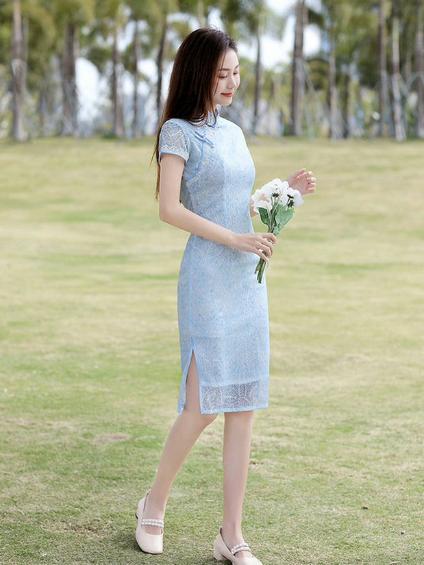 新款复古年轻款少女小清新甜美改良蕾丝连衣裙夏季