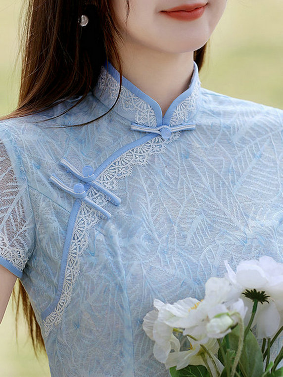 新款复古年轻款少女小清新甜美改良蕾丝连衣裙夏季