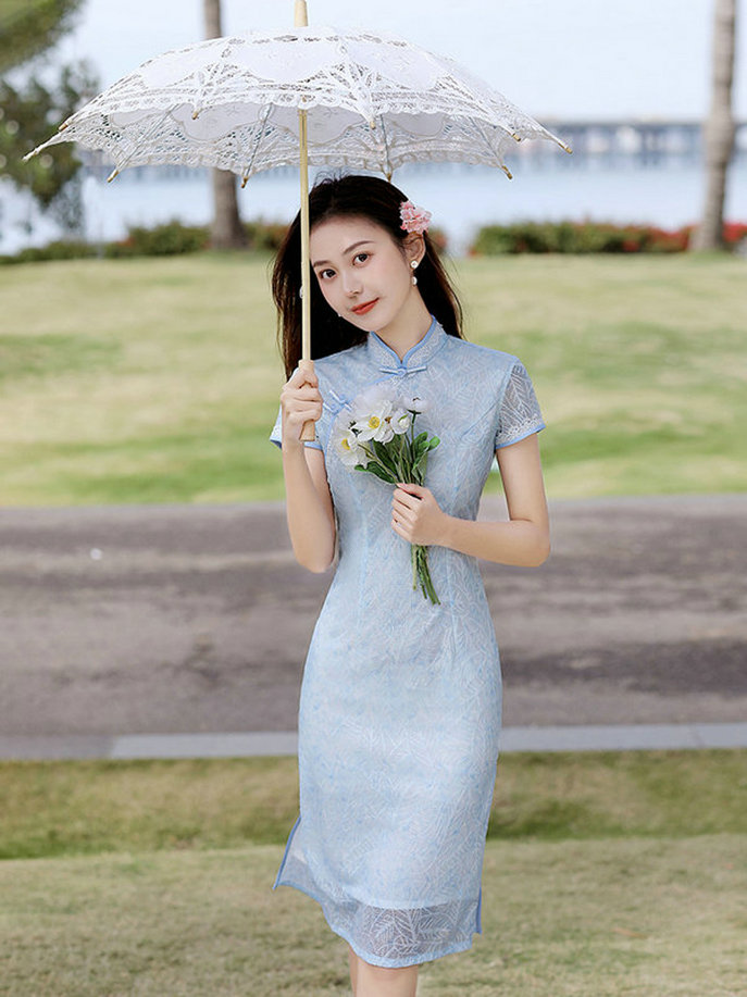 新款复古年轻款少女小清新甜美改良蕾丝连衣裙夏季