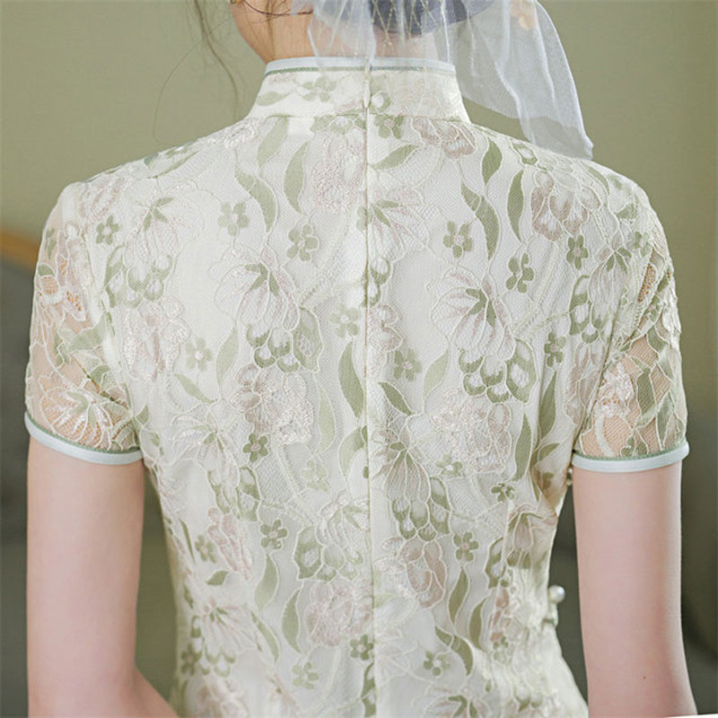 春夏新款复合蕾丝刺绣长款旗袍连衣裙日常改良少女年轻款旗袍