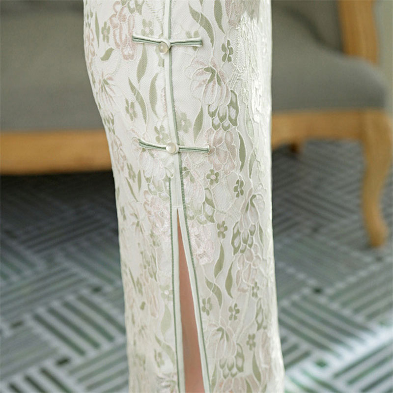 春夏新款复合蕾丝刺绣长款旗袍连衣裙日常改良少女年轻款旗袍