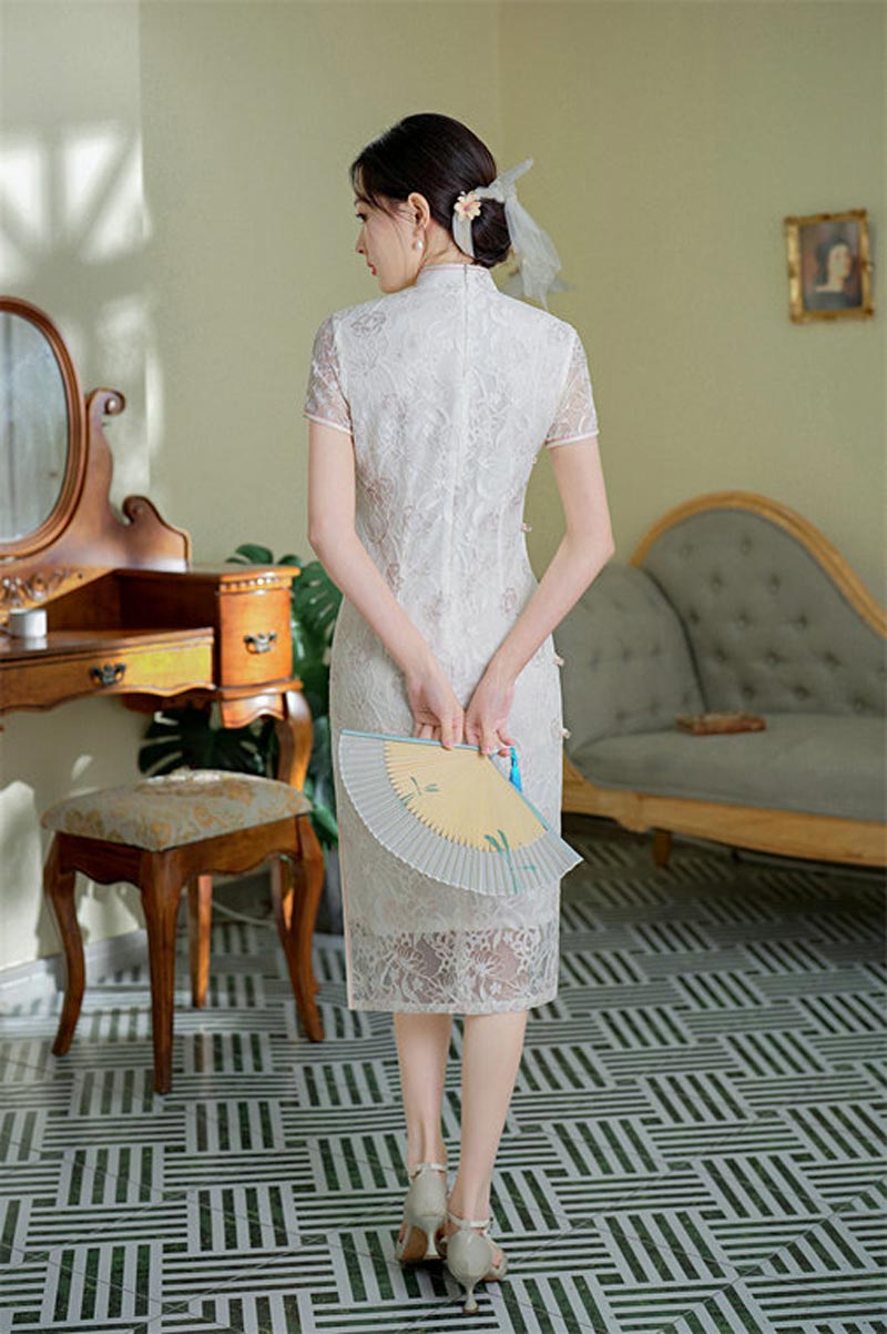 春夏新款复合蕾丝刺绣长款旗袍连衣裙日常改良少女年轻款旗袍