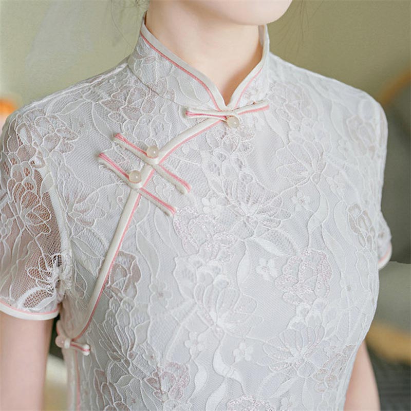 春夏新款复合蕾丝刺绣长款旗袍连衣裙日常改良少女年轻款旗袍