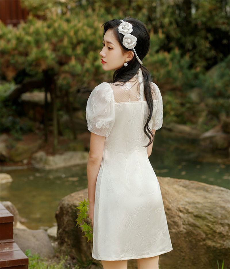 新款少女小个子短款旗袍连衣裙泡泡袖优雅时尚日常旗袍